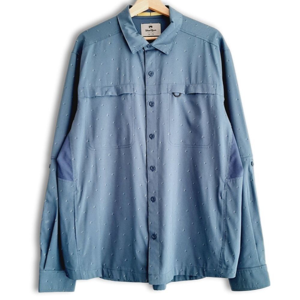 WIND RIVER | Vented Back Fishing Utility Sleeve Button Down Shirt Blue Men's XL